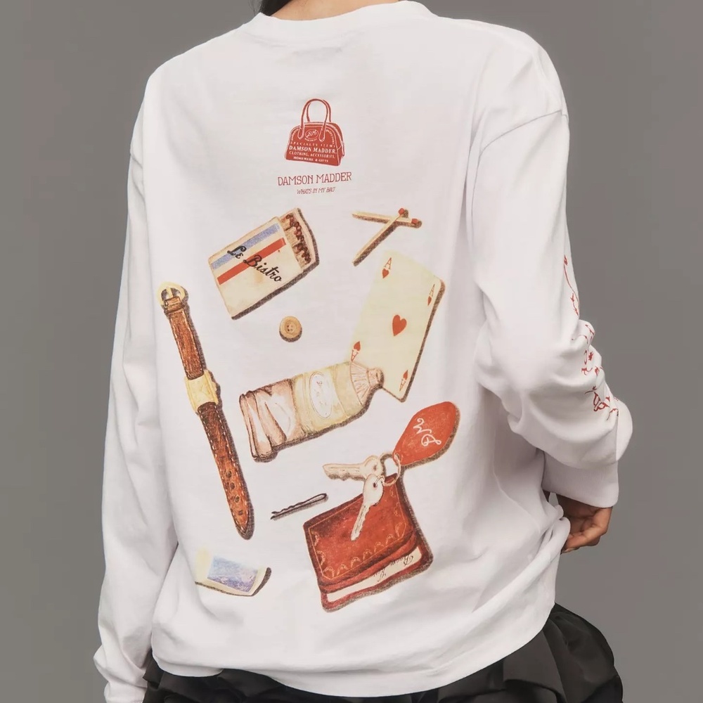 Anthropologie Damson Madder Long-Sleeve Graphic Tee WHAT'S IN MY BAG NWT size 6